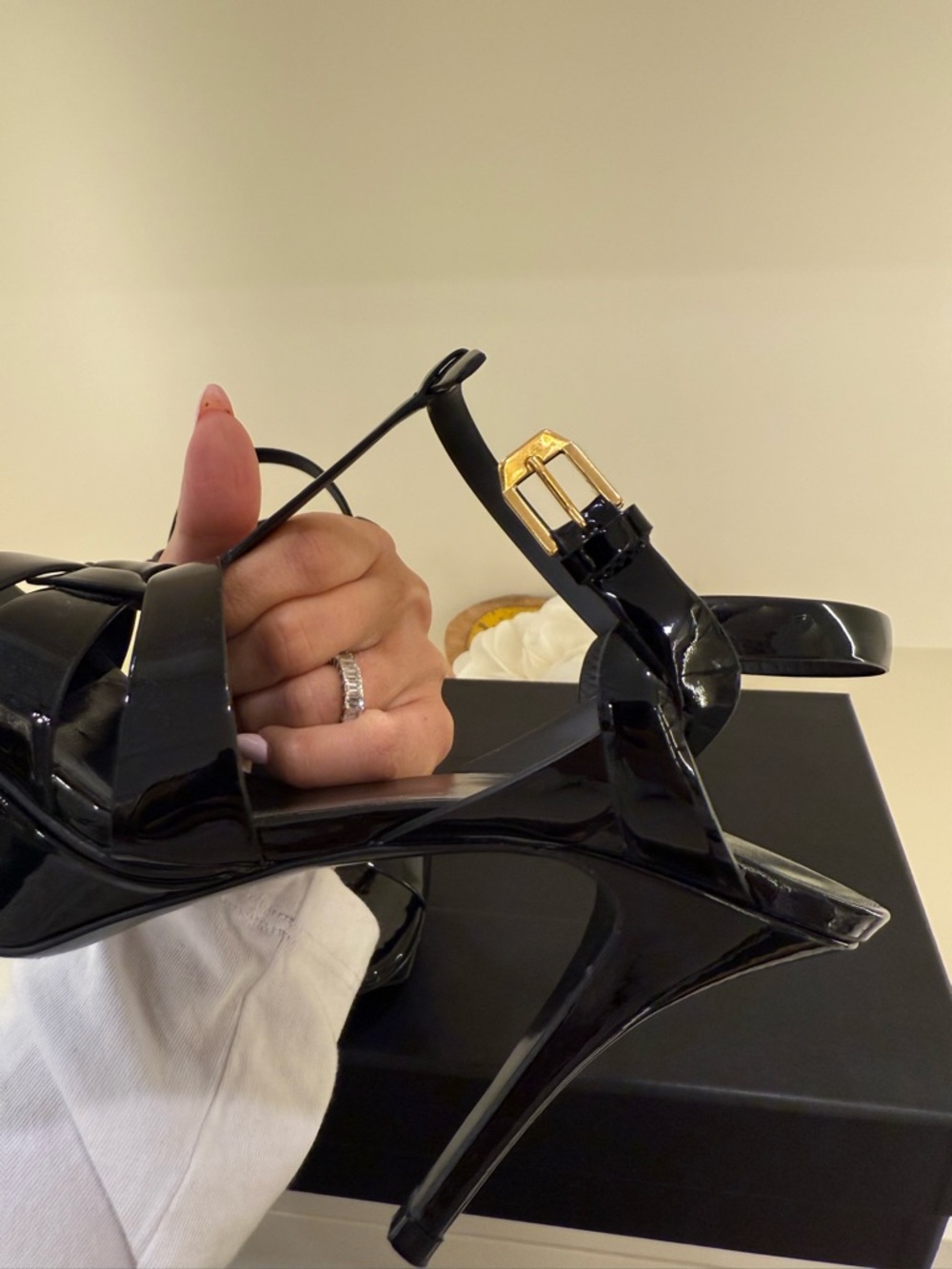 Saint Laurent Black Patent Leather Strappy Platform Heels - Picture 10 of 10